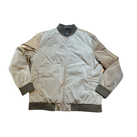 Theory Denzil O Men's Padded Bomber Jacket Sz XXL Grey Gray Silver